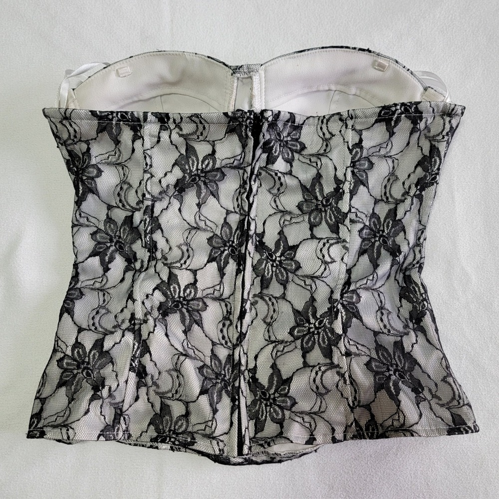 Vintage Y2K Charlotte Russe Corset Top Black White Womens M Goth Coquette‎ Emo - Picture 6 of 15